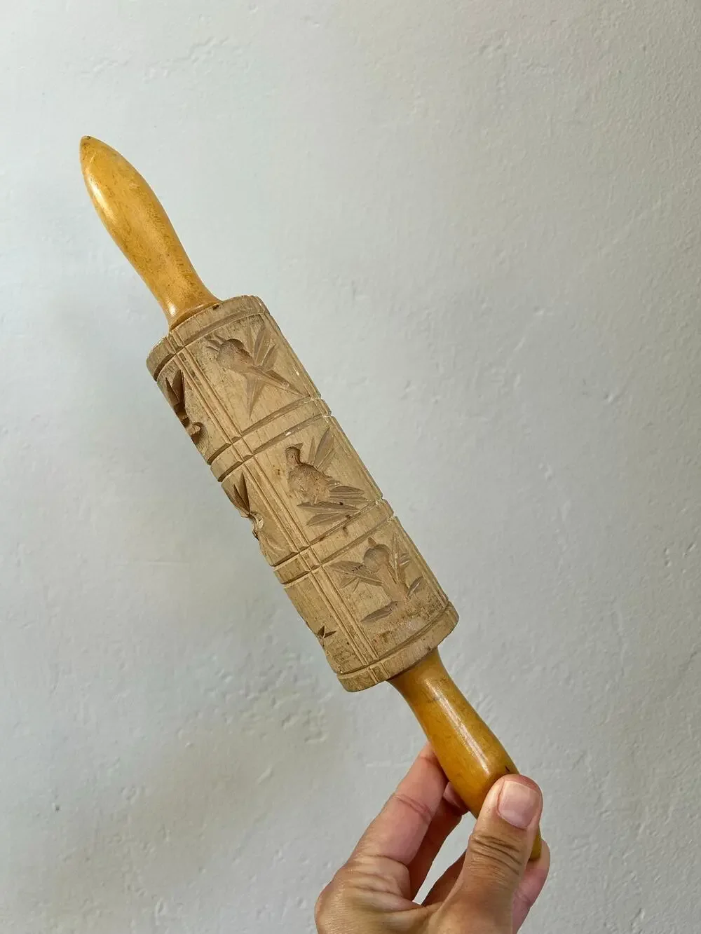 Vintage Carved Wood Springerle Rolling Pin | Farmhouse Baking Decor